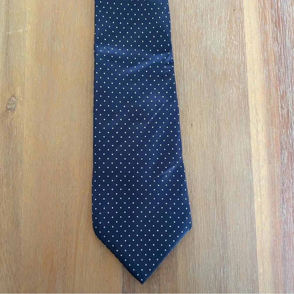 Men's Navy and White Silk Polka Dot Tie